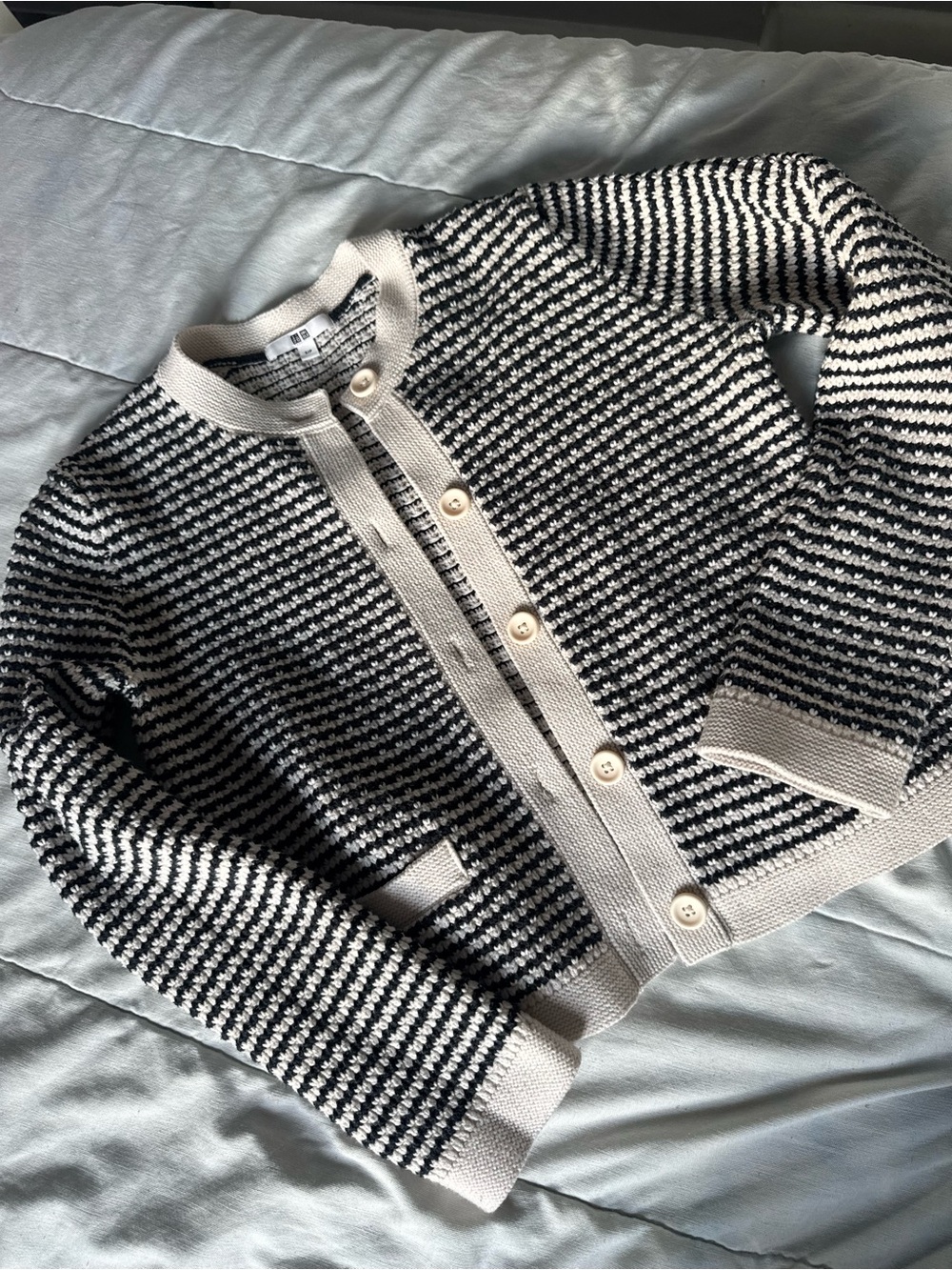 Uniqlo Black & Cream Striped Knit Cardigan